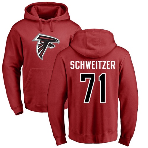 Atlanta Falcons Men Red Wes Schweitzer Name And Number Logo NFL Football #71 Pullover Hoodie Sweatshirts